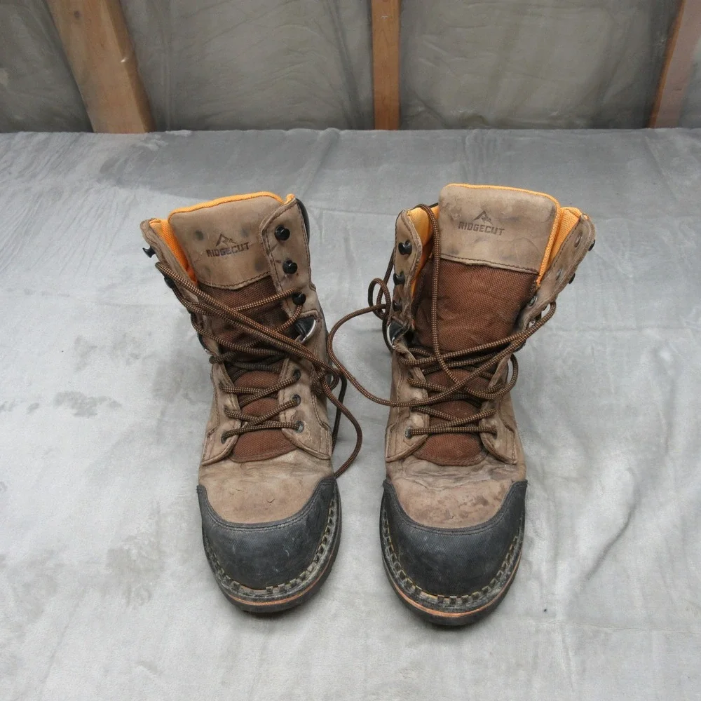 Ridgecut Mens 10W Work Boots Brown Leather Waterproof Steel Toe Utility Rugged‎